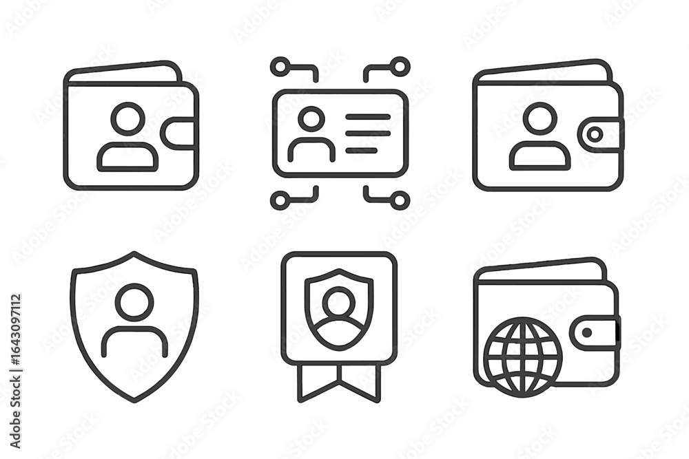 Fototapeta premium Identification symbols showcasing wallets, IDs, and security badges representing personal information protection