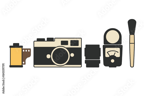 Vintage camera equipment arranged neatly showcasing essentials for photography enthusiasts and creators at home