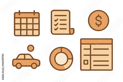 Icons representing scheduling, budgeting, and planning for financial management