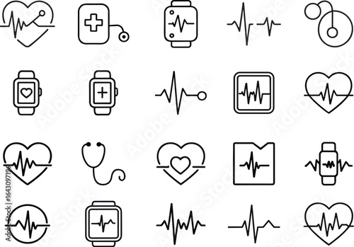 Heartbeat set, heart pulse heartbeat, health, beat, love, cardiogram, test, blood, attack, curve, cardiology and more vector illustration