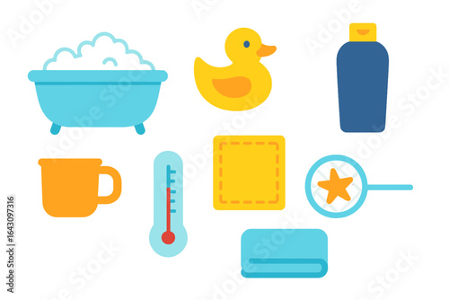 Fun bath time essentials for kids including toys, soap, and accessories in bright colors