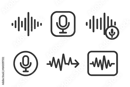 Sound wave and microphone icons representing audio recording and sound design activities in a modern digital context