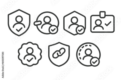 Designs for user verification and identification concepts featuring icons of profiles with checkmarks and security symbols
