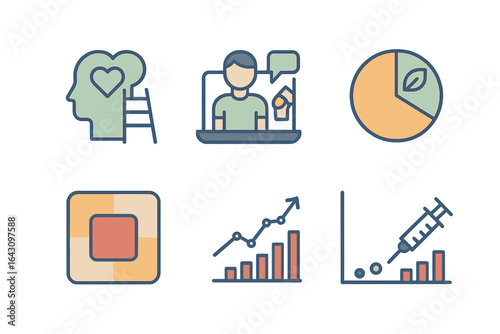Health and wellness concepts illustrated in a modern digital style with graphs and icons representing growth and care