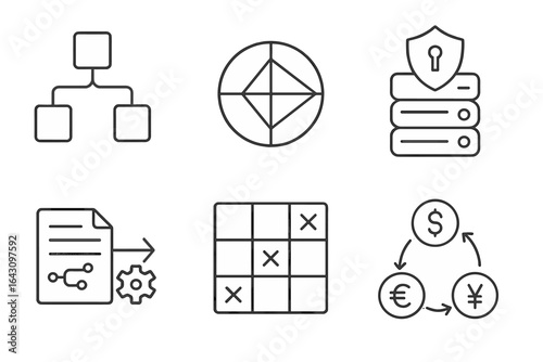 Visual representation of data structures and security concepts used in modern technology and information management