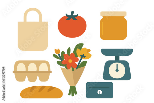 Market shopping essentials include fresh produce, bakery items, and handmade goods at a local market