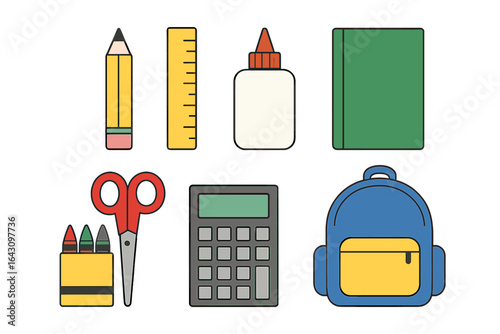 Colorful school supplies arranged on a flat surface showcasing essential items for students
