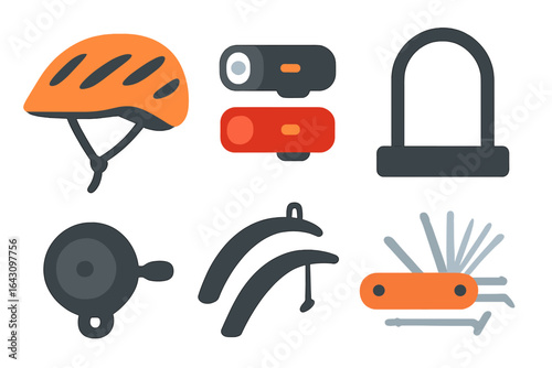 Cycling safety gear and tools for outdoor biking activities during day