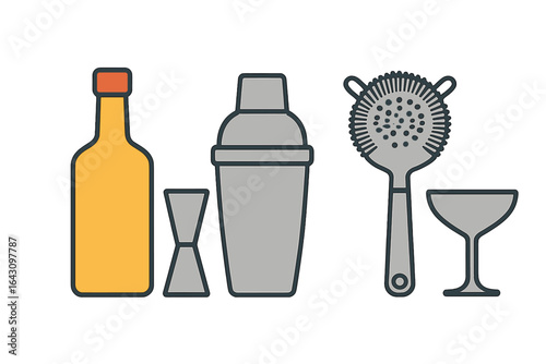 Essential tools for crafting cocktails at home with shaker, jigger, strainer, and glass