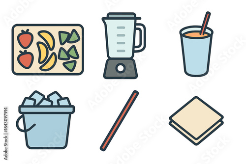 Preparing a refreshing smoothie with fresh fruits, a blender, and ice on a sunny day in the kitchen