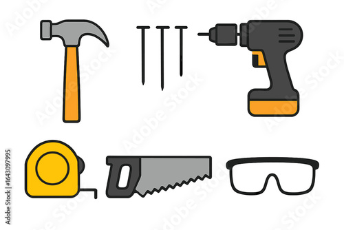 Tool set for DIY projects at home during daylight hours on a workbench