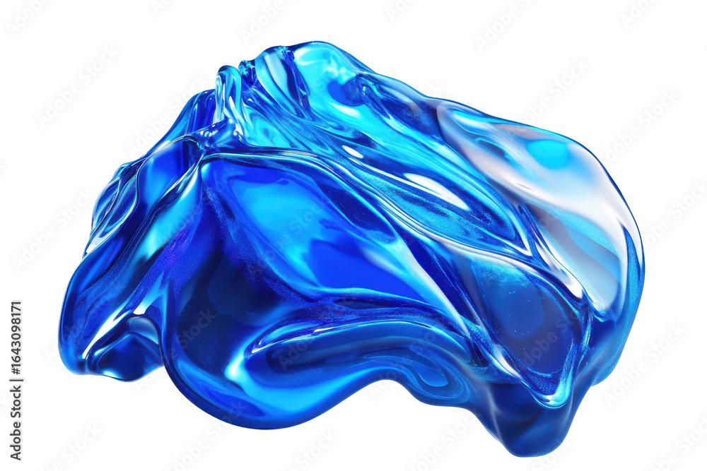 Fototapeta premium Abstract blue liquid blob isolated on transparent background. Blue water drops fluid holographic Iridescent isolated on white background, 3d rendering.