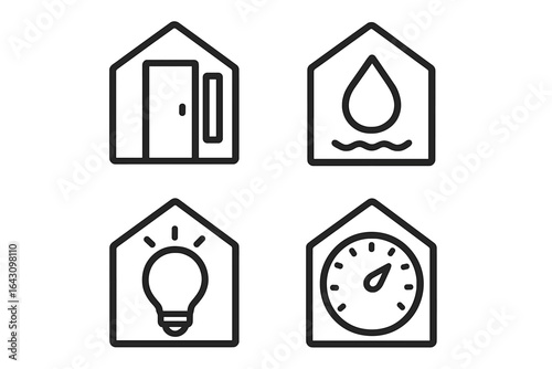Icons representing home essentials for comfort and efficiency in everyday living environments
