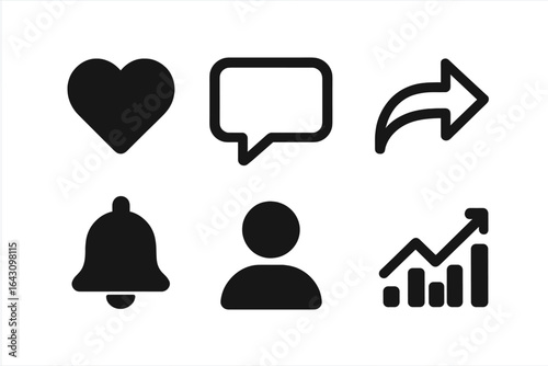 Social media icons representing engagement and user interaction in digital communication tools