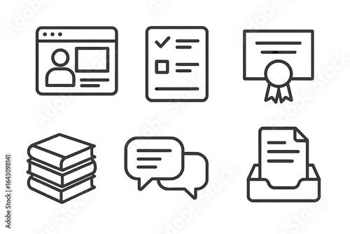 Useful icons for educational and administrative purposes showcasing various elements like documents and communication tools