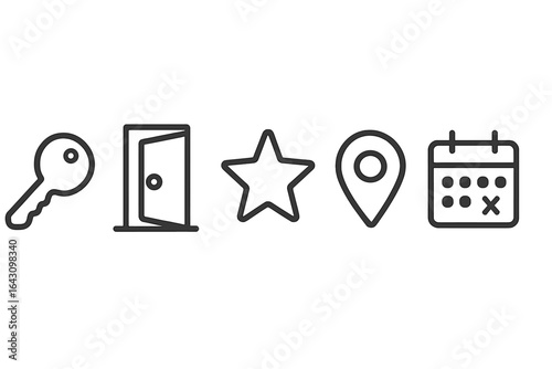 Symbolic icons representing keys, doors, priorities, destinations, and planning in everyday life scenarios