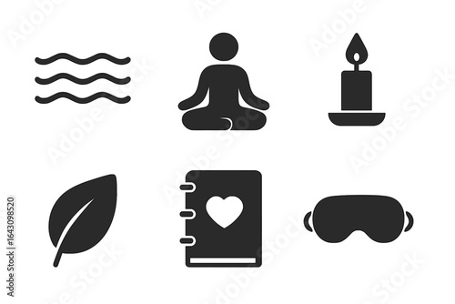 Meditation and relaxation symbols representing peaceful activities and mindfulness practices for wellness enthusiasts