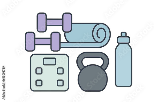Home fitness setup with dumbbells, yoga mat, kettlebell, and water bottle for effective workouts