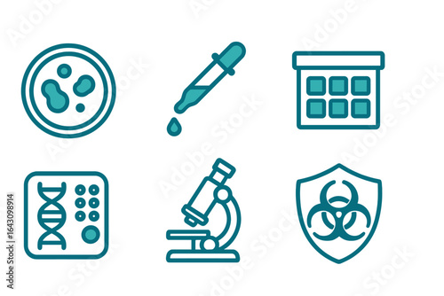 Laboratory tools and symbols illustrating microbiology and safety measures in research environments