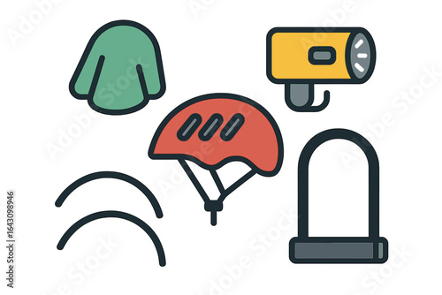 Safety equipment and accessories for outdoor activities in a vibrant design