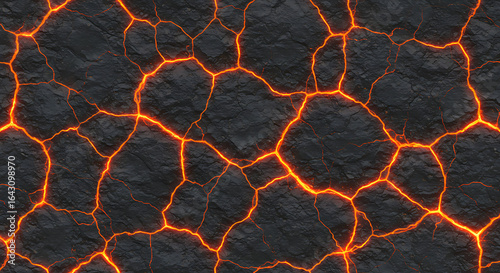 Lava texture seamless pattern, cracked dark stone with glowing magma
