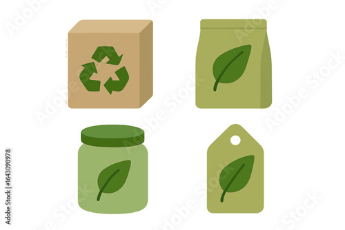 Designs featuring eco-friendly packaging concepts with recyclable materials and nature symbols