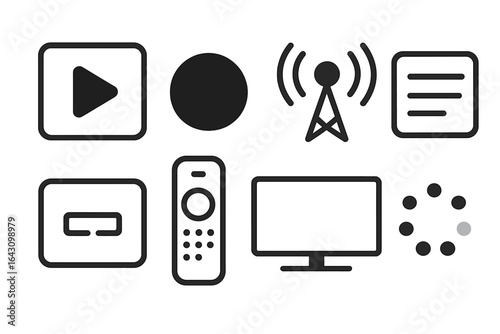 Icons representing multimedia functions and connectivity in a modern digital interface environment