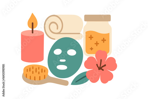 Spa essentials for a relaxing self-care routine with natural elements and soothing tools