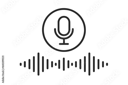 Recording device with microphone and sound wave graphic for audio content creation in a studio setting