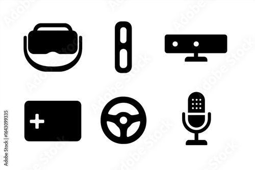 Virtual reality and gaming tools displayed in a tech-focused environment showcasing innovative devices for immersive experiences