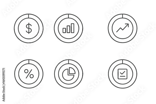 Icons representing financial concepts including growth, statistics, and tracking performance for effective analysis and decision-making