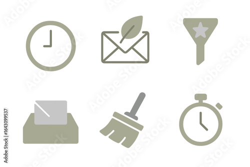 Collection of simple icons representing time management and organization in a minimalistic style