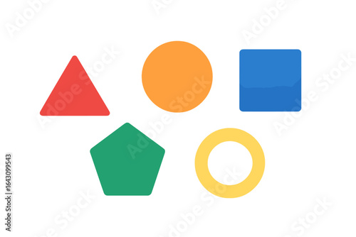 Colorful geometric shapes arranged on a plain background for educational purposes in a classroom setting