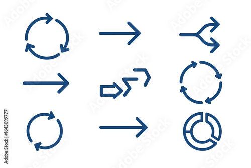 Symbols representing various directions and movements in a minimalist style for design, navigation, and concept illustration