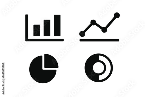 Visual representations of data analysis showcasing various chart types including bar, line, pie, and donut charts