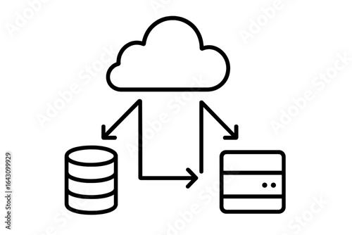 Data transfer between a cloud storage service and databases illustrating cloud computing concepts and connections in modern technology
