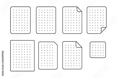 Various types of blank sheets with dotted patterns arranged in different orientations and sizes on a white background