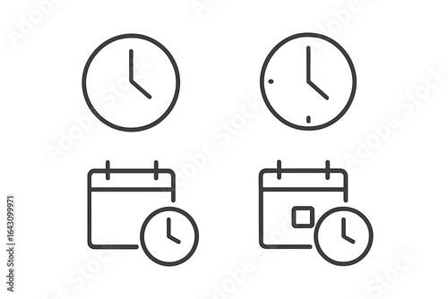 Clocks and calendars showing time management concepts in a minimalistic design