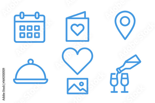 Icons representing planning and celebration of special events and gatherings with food and drinks