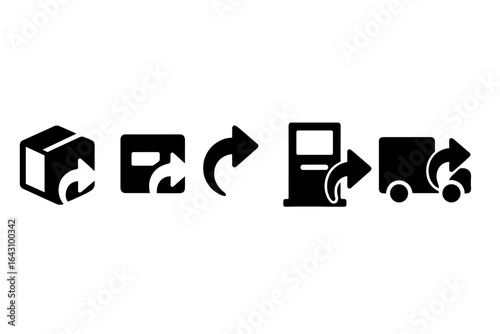 Visual symbols representing the process of returning items with clear directional cues for various stages