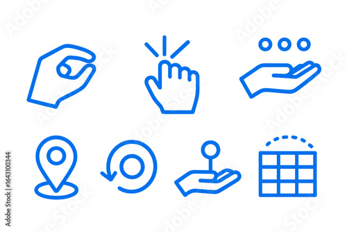Icons representing various actions and concepts for digital interaction and mapping in a modern context