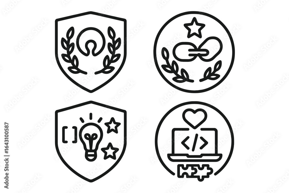 Digital badges showcasing skills in programming, teamwork, and creativity during a learning event Digital badges showcasing skills in programming, teamwork, and creativity during a learning event