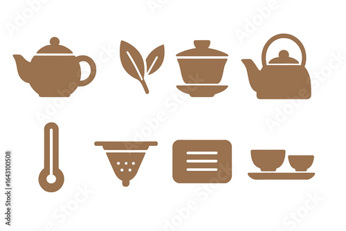 Various tea-related items and accessories displayed in a minimalistic style for brewing and enjoying tea