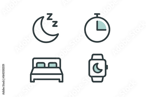 Sleep icons representing nighttime, bedtime routines, and the importance of rest for overall well-being
