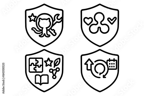 Creative digital badges represent skills in various fields, emphasizing problem-solving and collaboration in a vibrant design