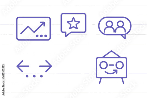 Icons representing data analysis, communication, and presentation techniques in a modern business context
