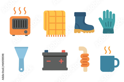 Collection of cozy winter items for warmth and comfort in cold weather settings