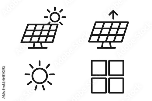 Solar panel icons representing energy production and sunlight utilization in environmental technology