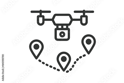 Drone follows predetermined path with multiple waypoints above a landscape, capturing data for mapping purposes