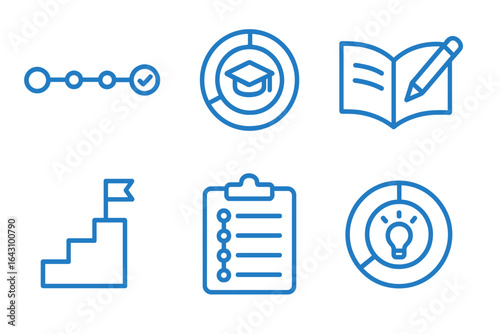 Educational icons illustrating progress, learning, and achievement in a professional development setting
